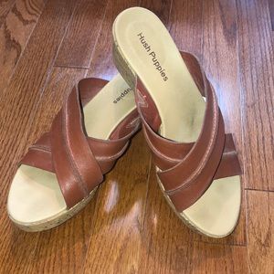 Hush Puppies Cork Wedge Slides Sz 9